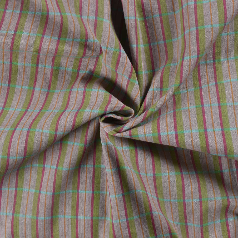 Check Multi Color Pure Cotton 56 GSM Handwoven Fabric 364
