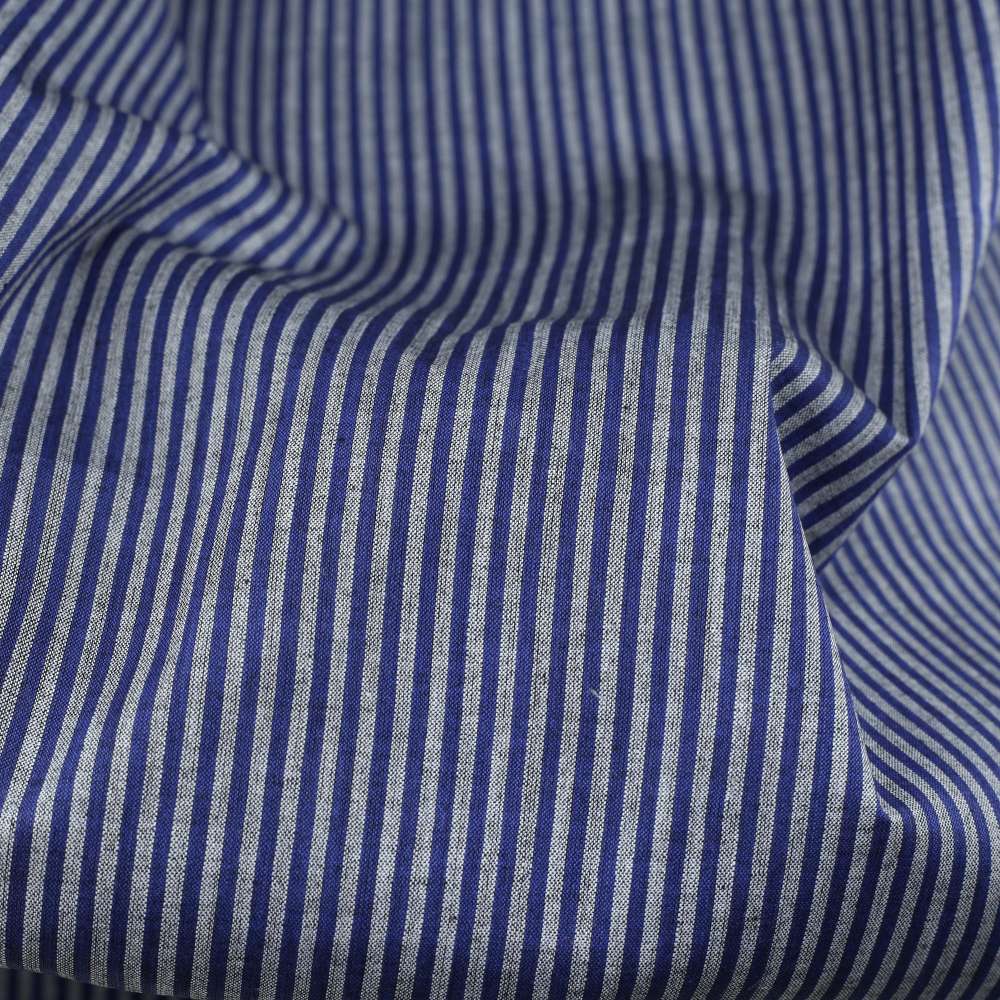 STRIPE DARK BLUE PURE COTTON 87 GSM HANDWOVEN FABRIC I