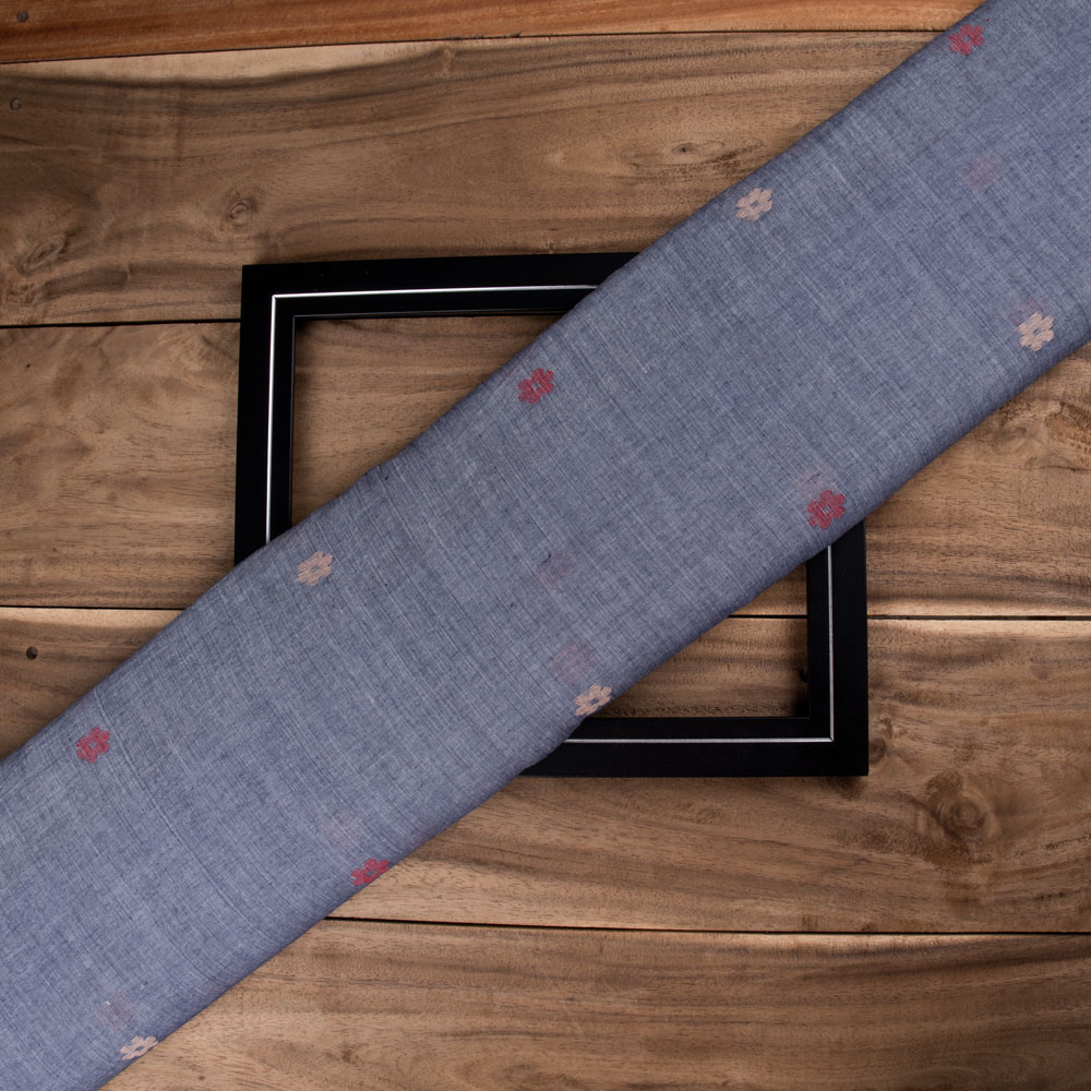 Floral Grey Jamdani Pure Cotton 56 GSM Handwoven Fabric