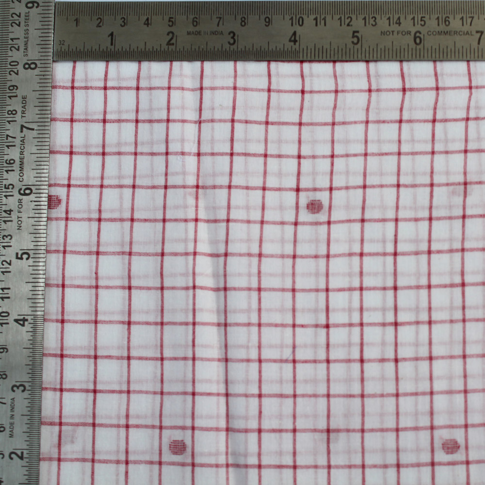 GEOMETRIC CHECK CREAM & RED JAMDANI PURE COTTON 55 GSM FABRIC 19