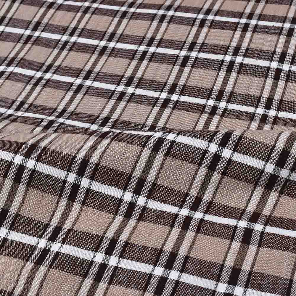 CHECK WHITE BROWN KHADI COTTON 115 GSM HANDWOVEN FABRIC