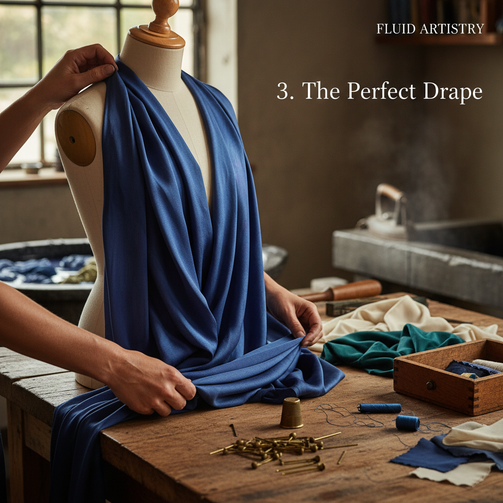 Soft flowing bamboo linen fabric drape highlighting smooth texture and elegant fall for apparel design