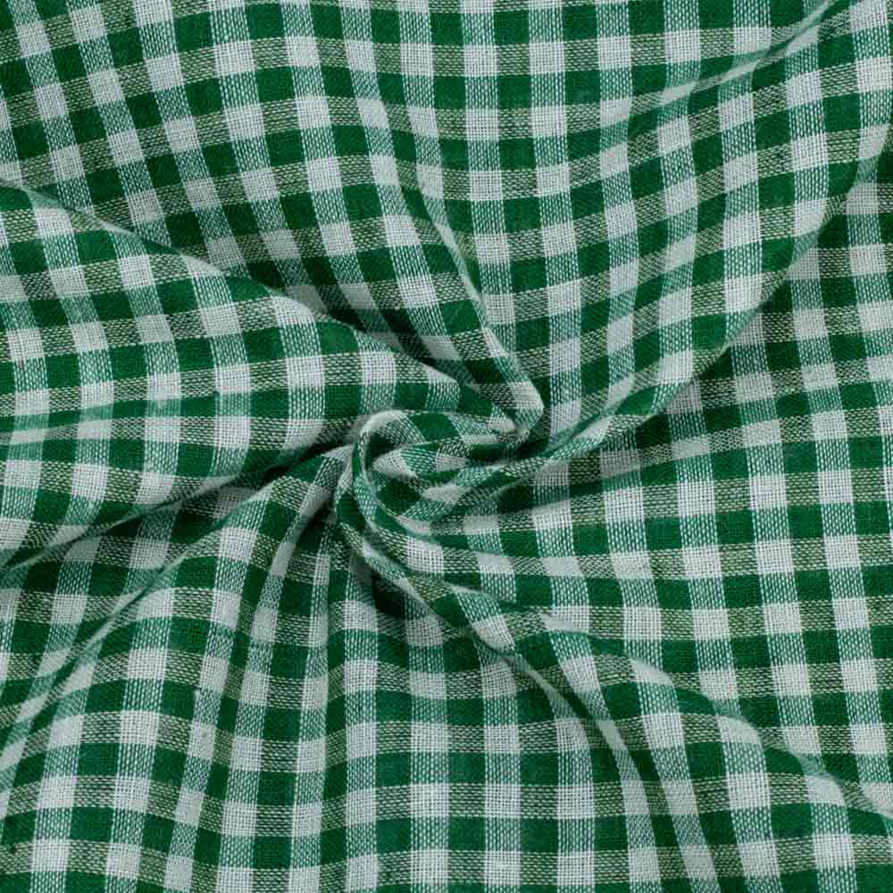 Gingham Check Green & White Pure Cotton 65 GSM Handwoven Fabric