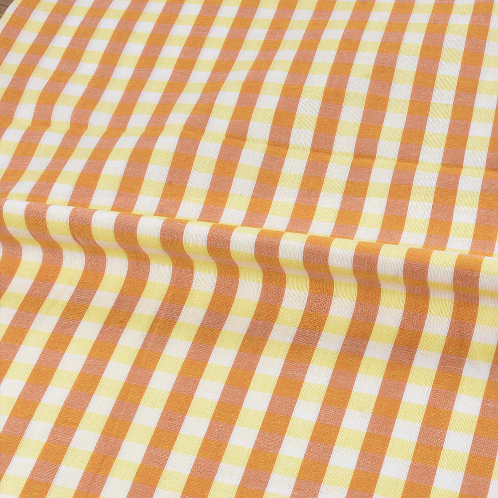 CHECK YELLOW & ORANGE PURE COTTON 84 GSM HANDWOVEN FABRIC