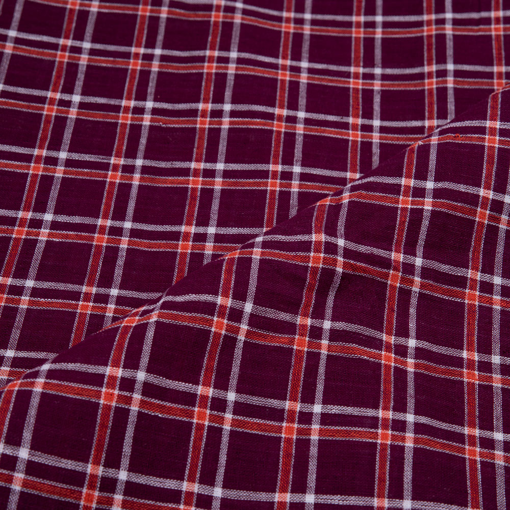CHECK MAROON PURE COTTON 89 GSM HANDWOVEN FABRIC