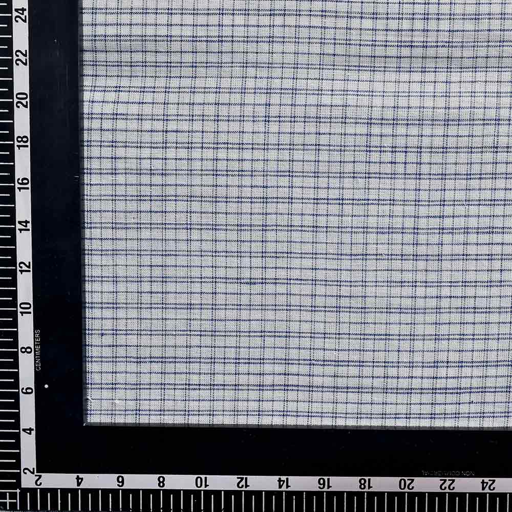 CHECK WHITE & BLUE PURE COTTON 97 GSM HANDWOVEN FABRIC