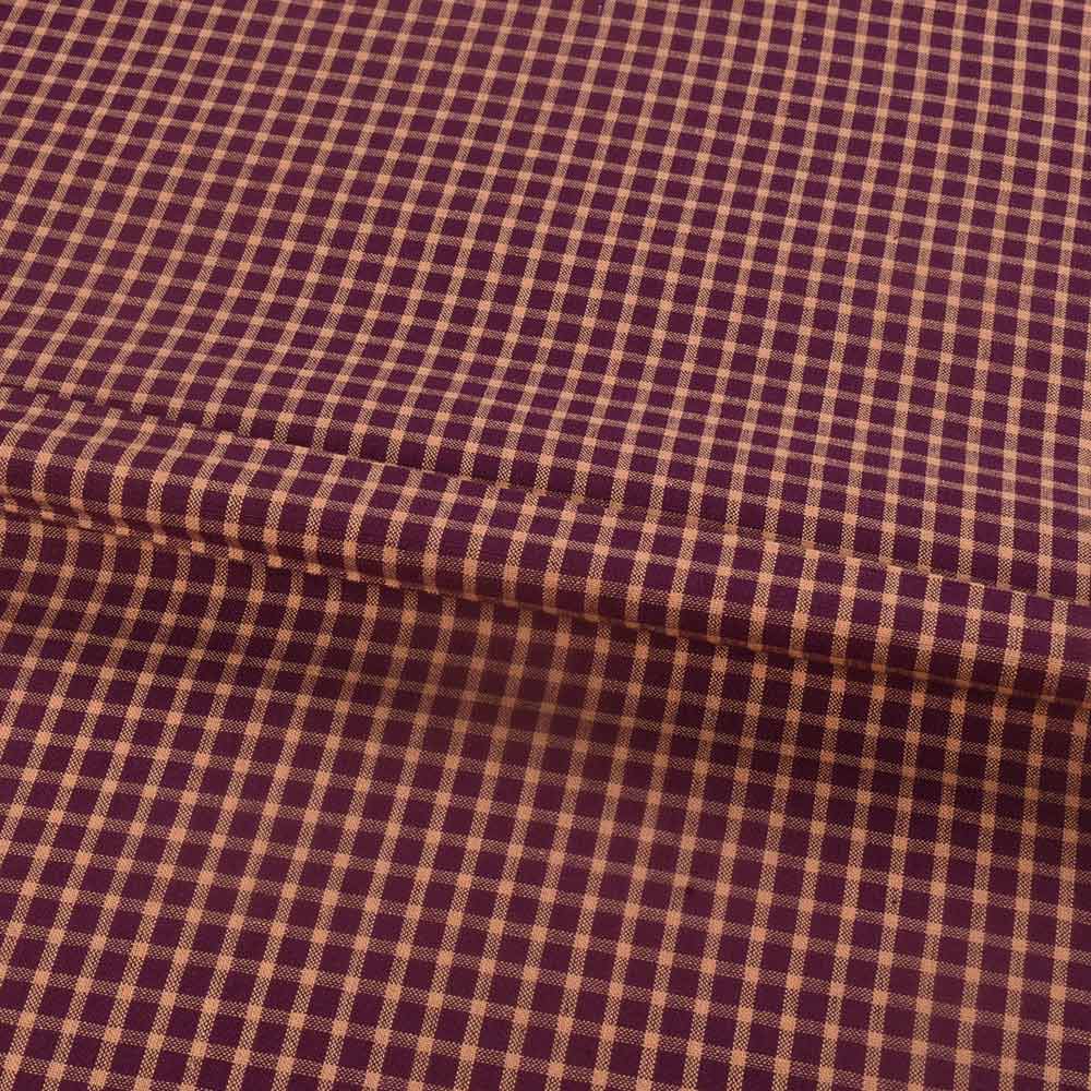 CHECK MAROON & CREAME PURE COTTON 96 GSM HANDWOVEN FABRIC