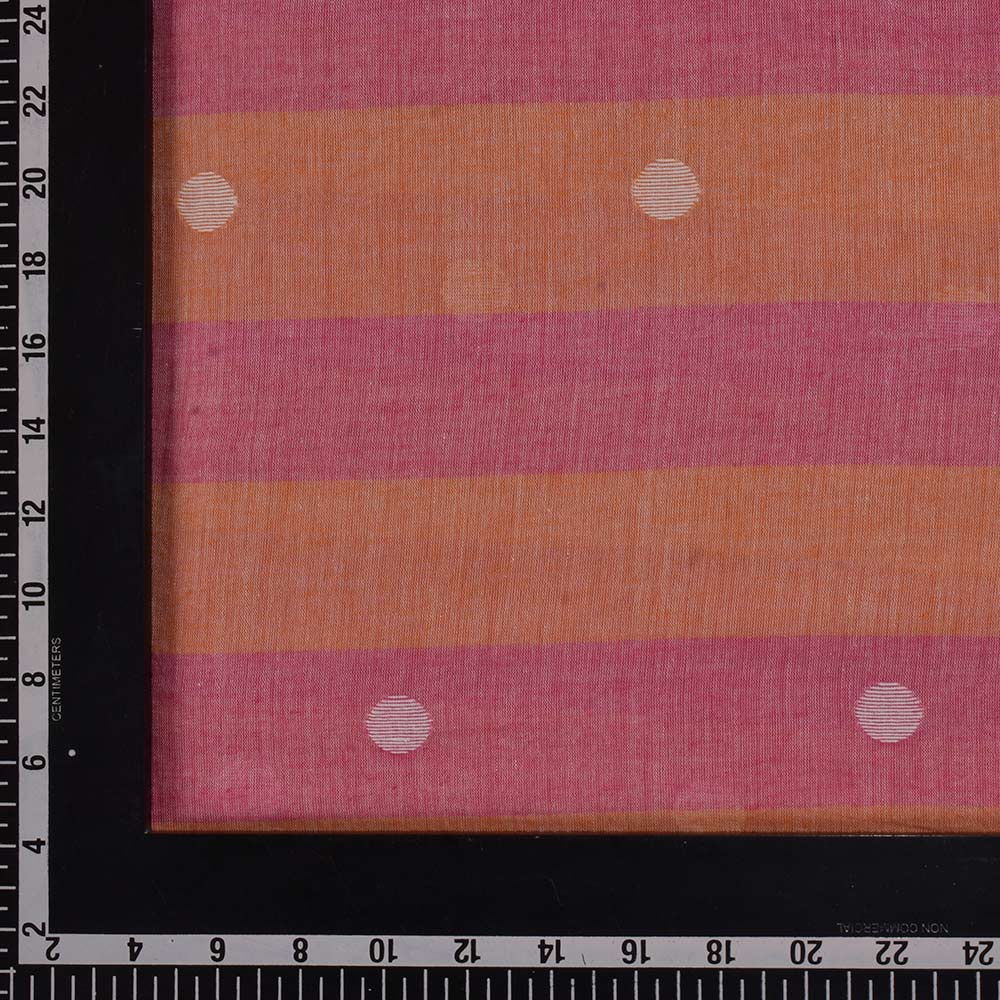 POLKA DOT STRIPE ORANGE RED JAMDANI PURE COTTON 60 GSM HANDWOVEN FABRIC 227