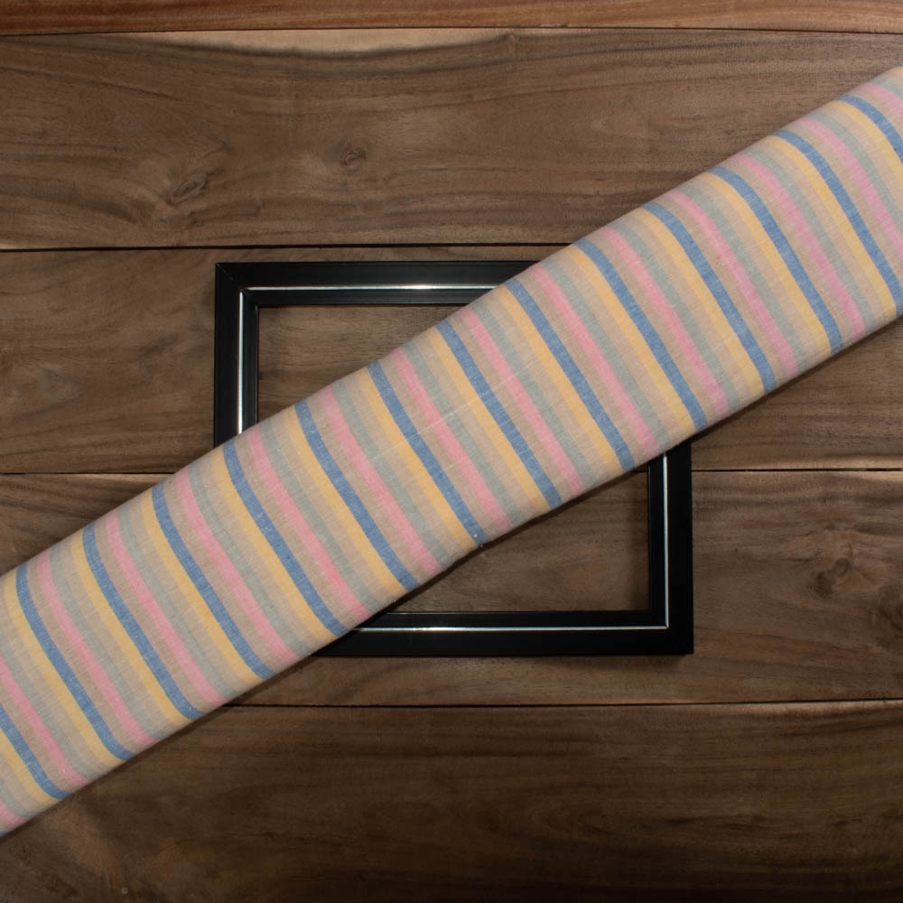 Stripe Multicolor Khadi Cotton 110 GSM Handwoven Fabric 377