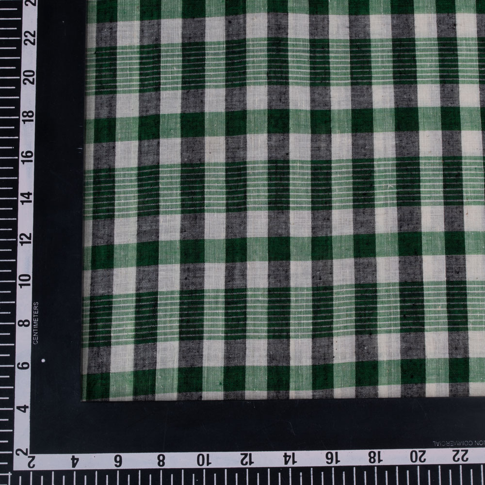 CHECK GREEN & BLACK PURE COTTON 66 GSM HANDWOVEN FABRIC