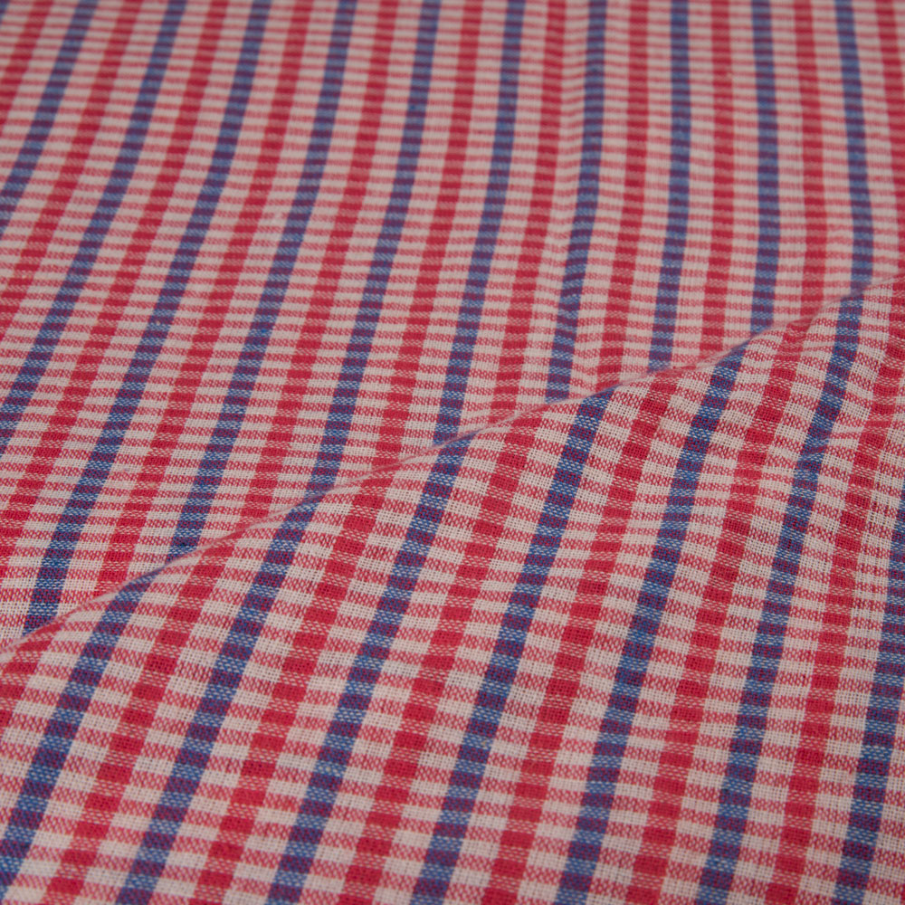 CHECK RED & BLUE PURE COTTON 92 GSM HANDWOVEN FABRIC