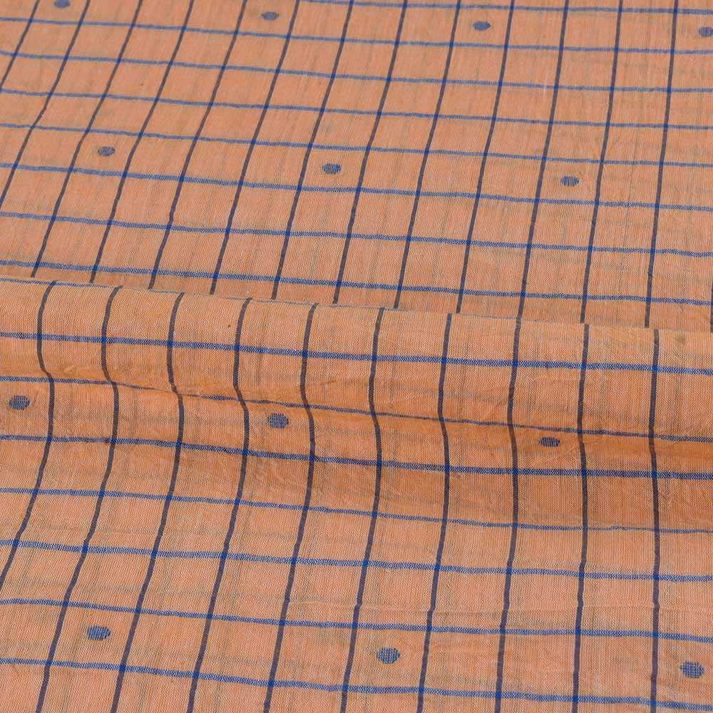 GEOMETRIC CHECK ORANGE JAMDANI PURE COTTON 60 GSM HANDWOVEN FABRIC