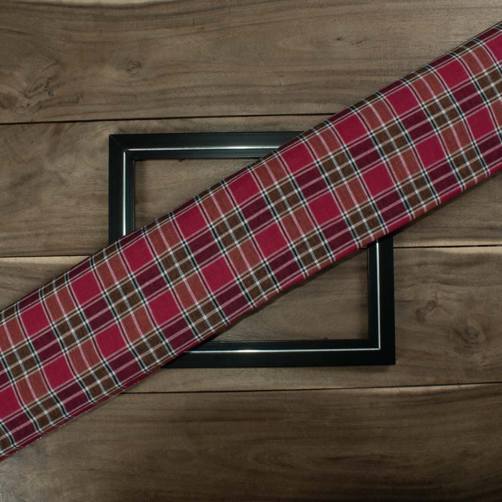 CHECK BROWN & RED PURE COTTON 91 GSM HANDWOVEN FABRIC