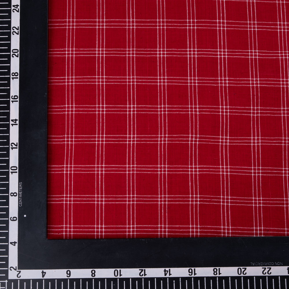 CHECK RED PURE COTTON 95 GSM HANDWOVEN FABRIC