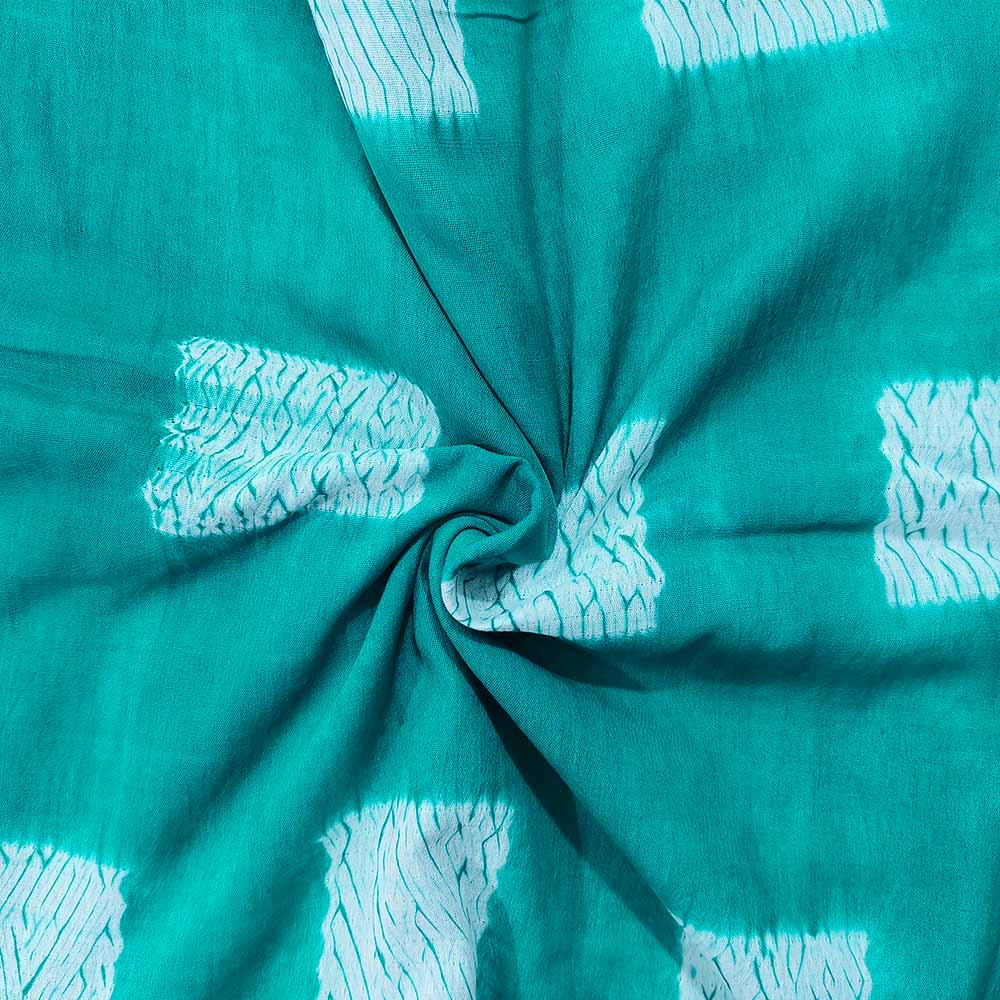Abstract Green Shibori 90 GSM Mercerised Cotton Fabric