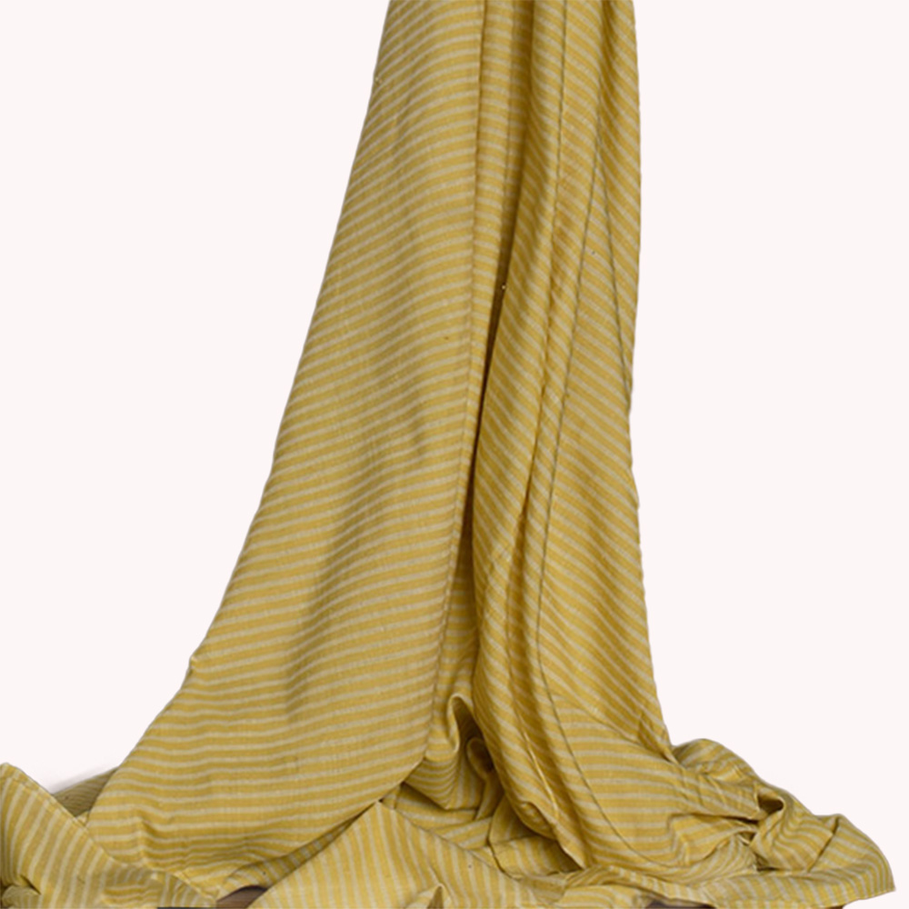 Stripe Yellow Matka Silk & Cotton Blend 105 GSM Handwoven Fabric