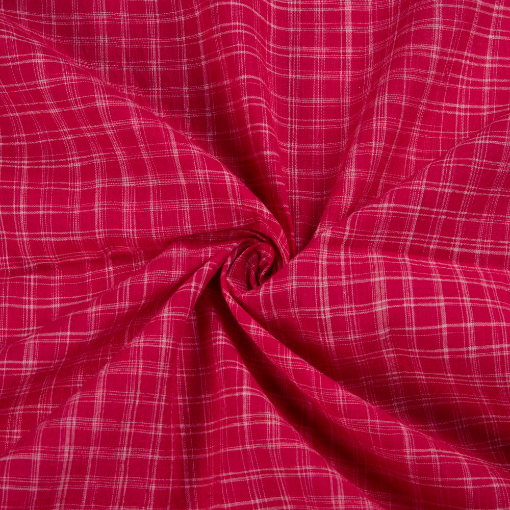 Check Red Yarn Tie Dye Pure Cotton 56 GSM Handwoven Fabric
