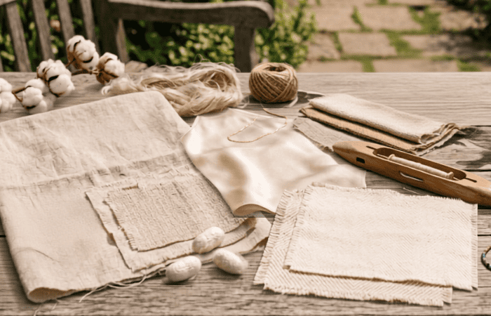 Hemp, Banana and Bamboo Fabrics laying flat surface for texture showing
