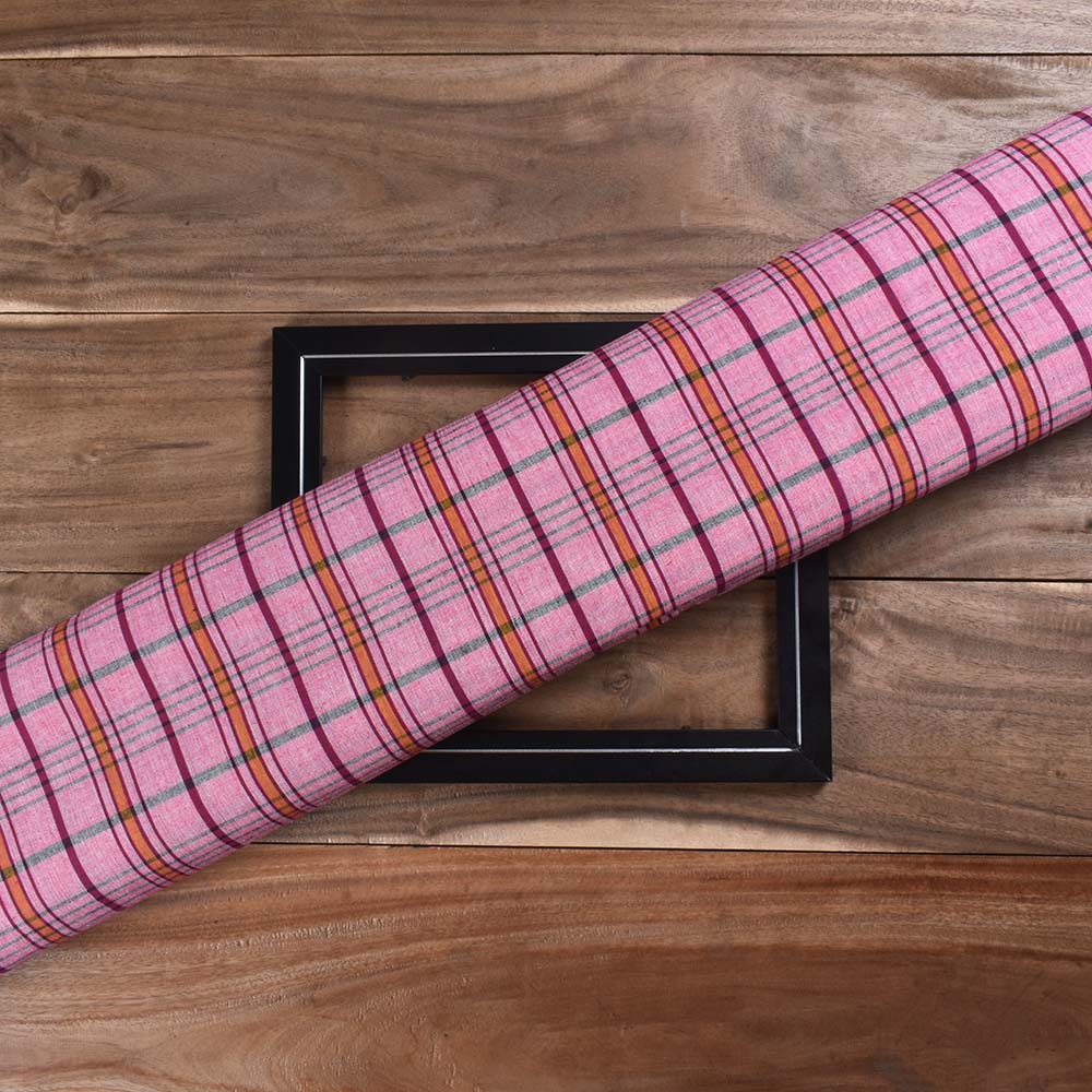 Check Multicolour 90 GSM Pure Cotton Handwoven Fabric
