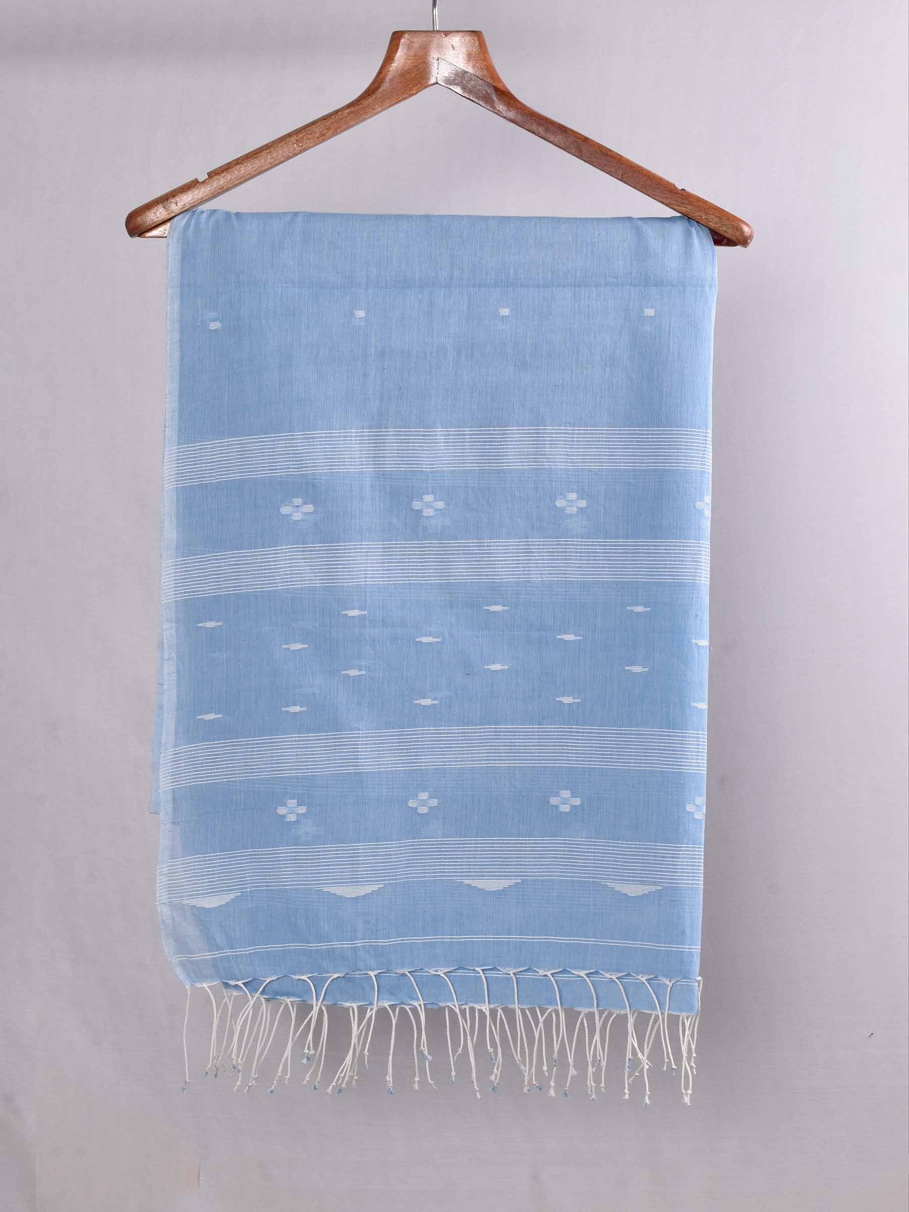 Geometric Jamdani Handwoven Cotton Stripe Blue Stole