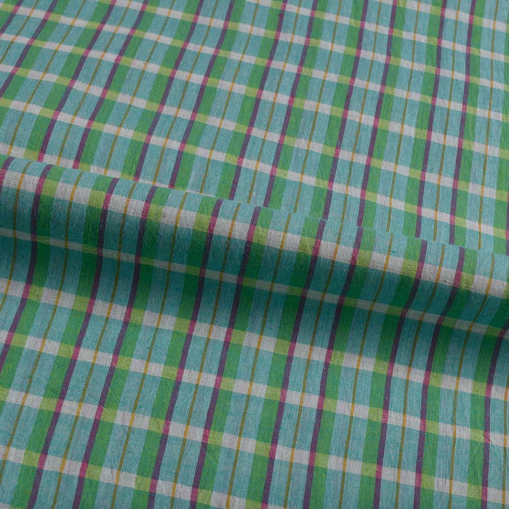 CHECK GREEN PURE COTTON 60 GSM HANDWOVEN FABRIC 350