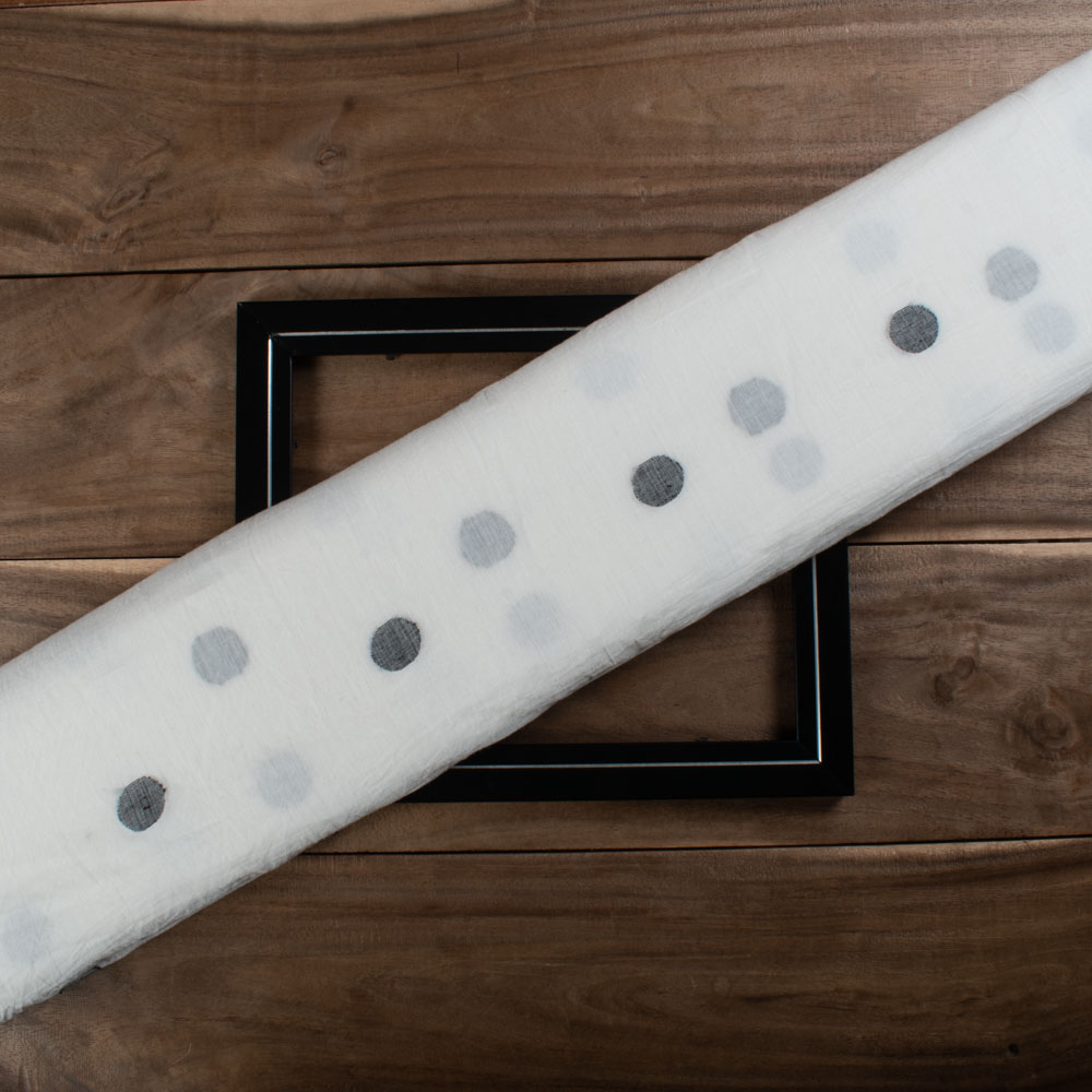 White Base Black Circle Pure Cotton 60 GSM Handwoven Jamdani Fabric