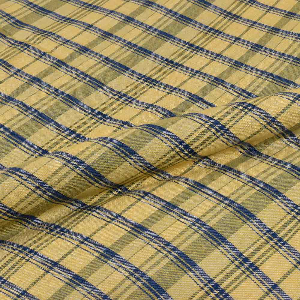 CHECK REVERSIBLE SATIN TWILL YELLOW PURE COTTON 100 GSM HANDWOVEN FABRIC