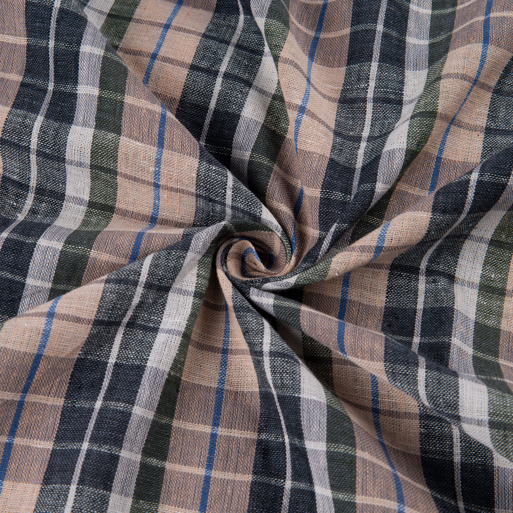 Check Beige & Black Pure Cotton 95 GSM Handwoven Fabric