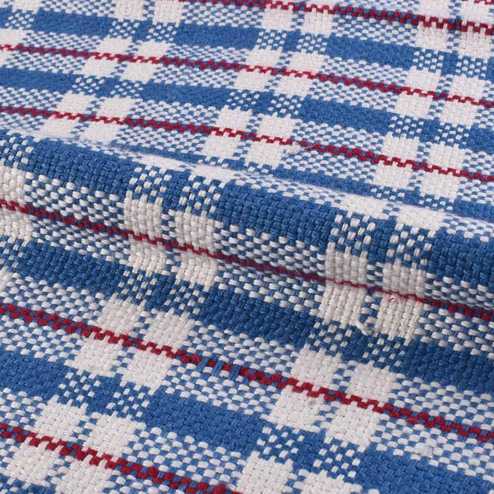 CHECK BLUE PURE KHADI FABRIC - 358 GSM HANDSPUN & HANDWOVEN