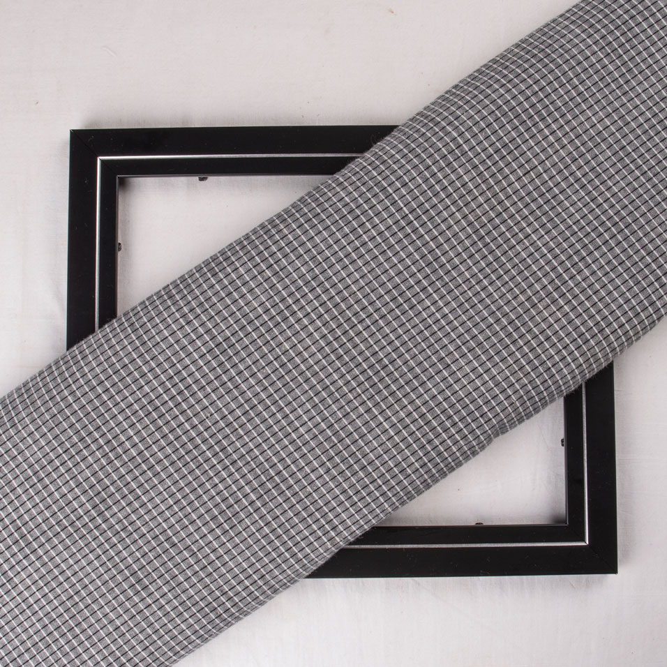 Check Dark Grey Pure Cotton 80 GSM Handwoven Fabric