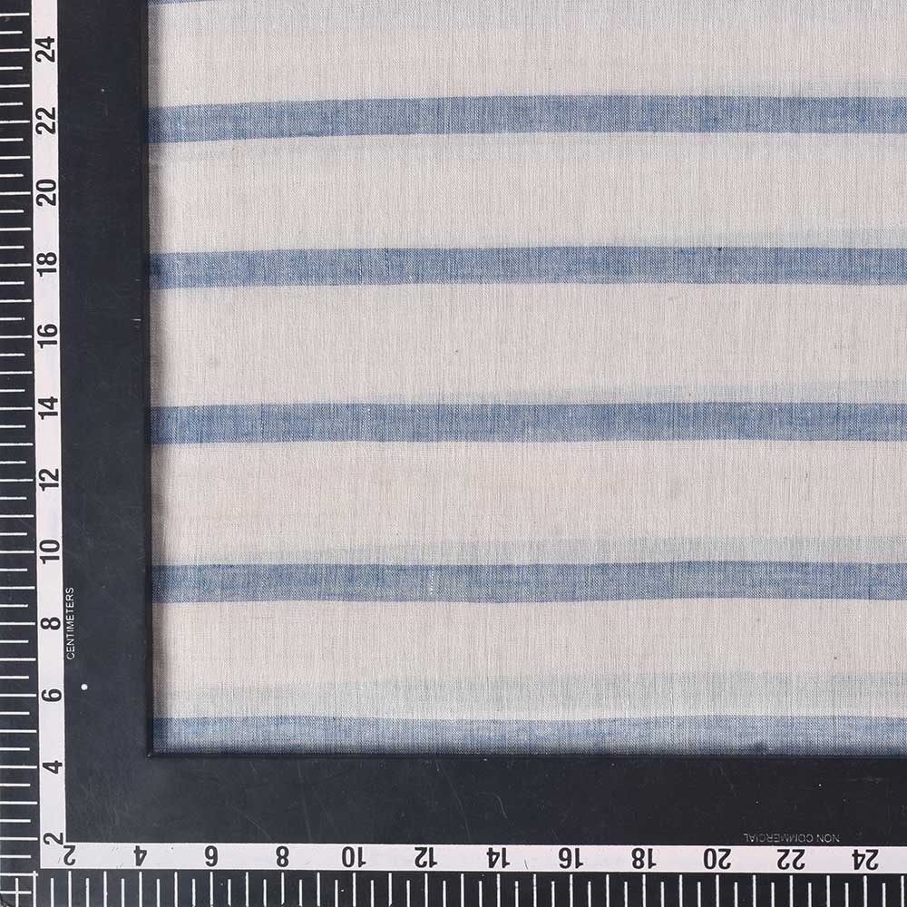STRIPE OFF WHITE & BLUE PURE COTTON 62 GSM HANDWOVEN FABRIC