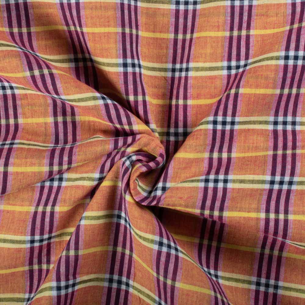 Yellow Black & Red Check Pure Cotton 60 GSM Handwoven Fabric