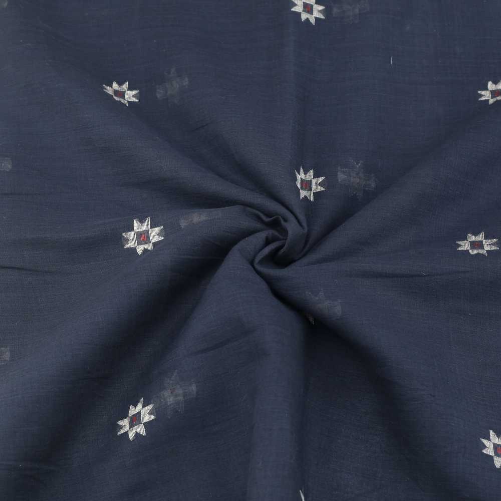 Geometric Midnight Blue Jamdani Pure Cotton 55 GSM Fabric 88