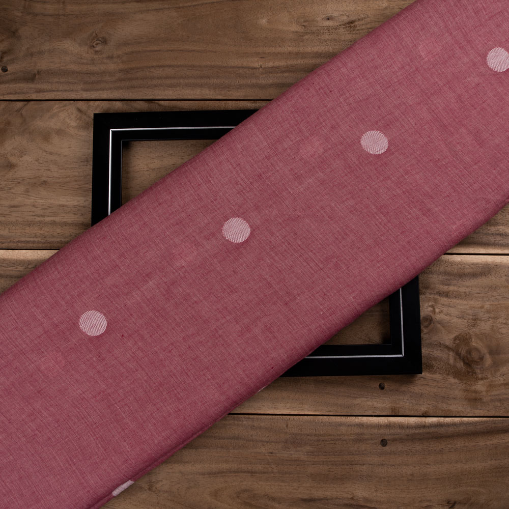 Polka Dot Maroon Jamdani Pure Cotton 56 GSM Handwoven Fabric