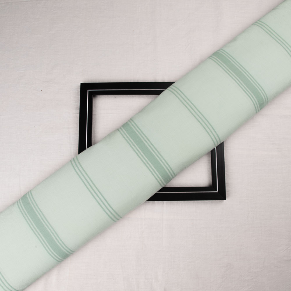 Stripe Light Sage Green Khadi Cotton 88 GSM Handwoven Fabric