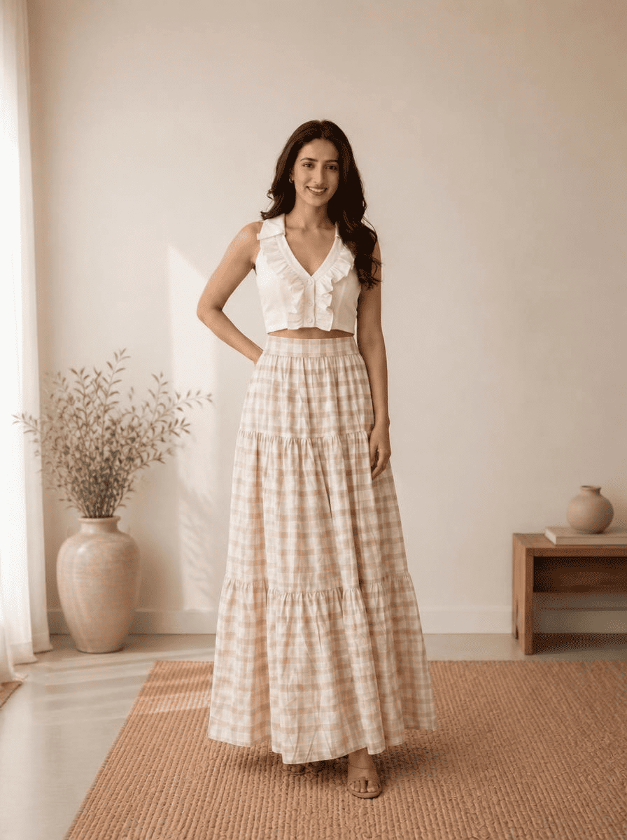 Pairing pleated top with skirt