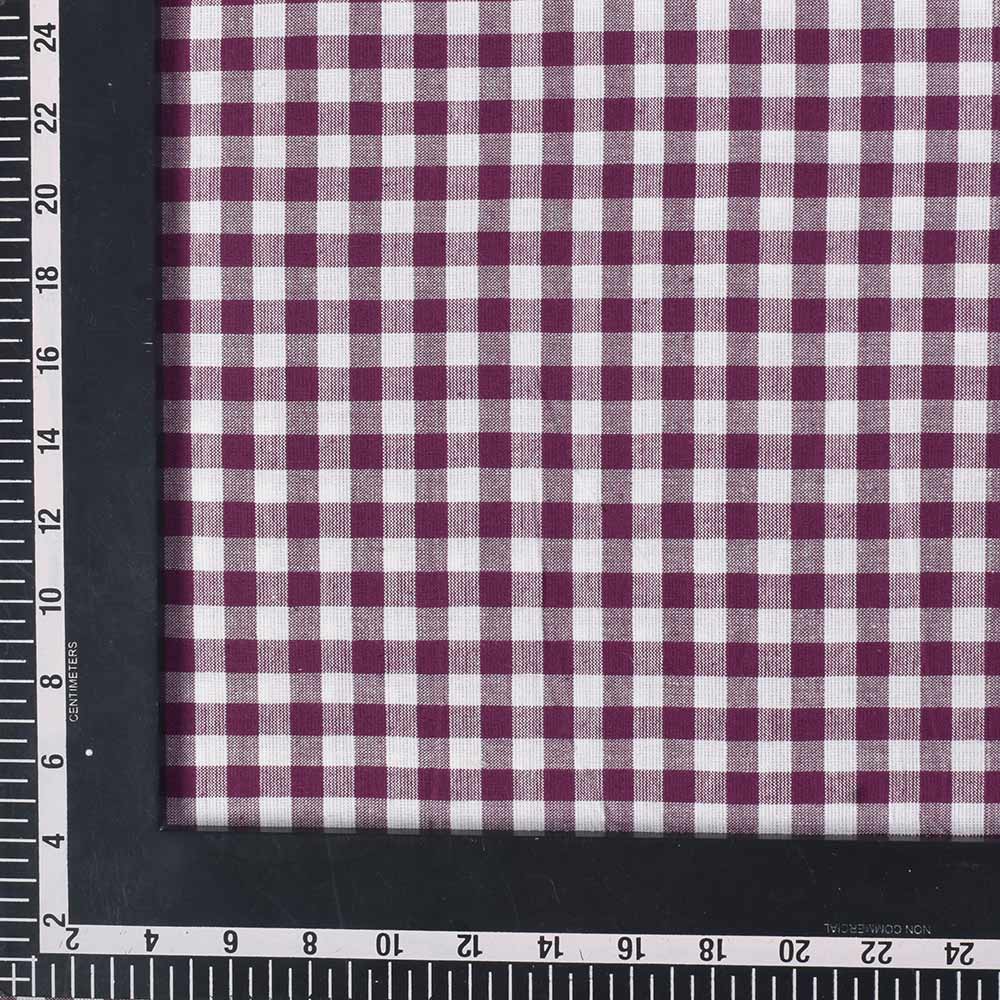 CHECK WHITE & MAROON PURE COTTON 96 GSM HANDWOVEN FABRIC