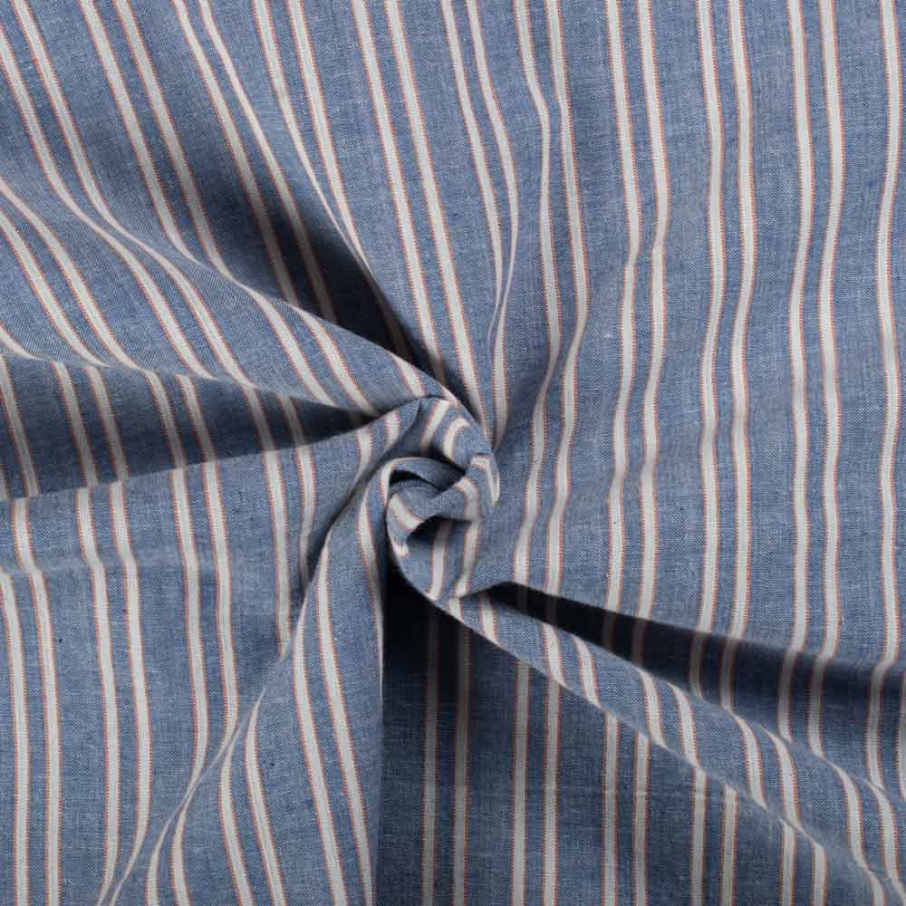 Stripe Blue and White Pure Cotton 100 GSM Handwoven Fabric