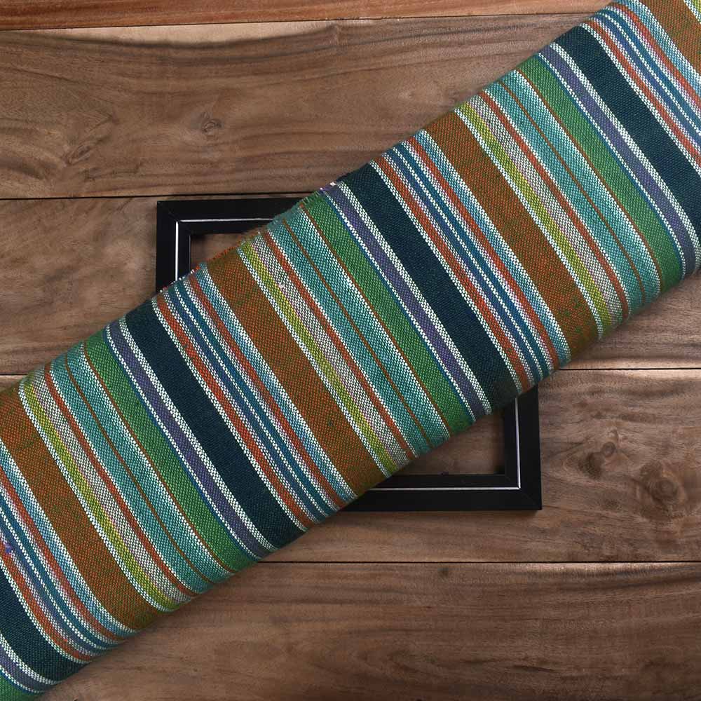 Stripe Multicolor Pure Khadi 250 GSM Handwoven Fabric