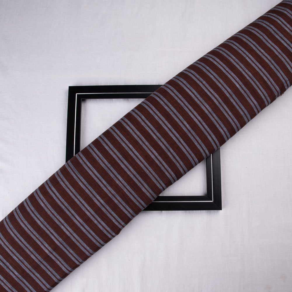 Stripe Brown Pure Cotton 103 GSM Handwoven Fabric