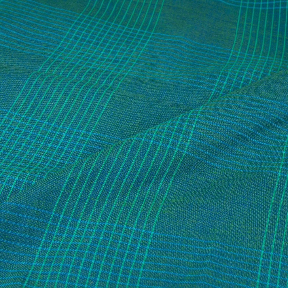 CHECK TEAL GREEN PURE COTTON 90 GSM HANDWOVEN FABRIC