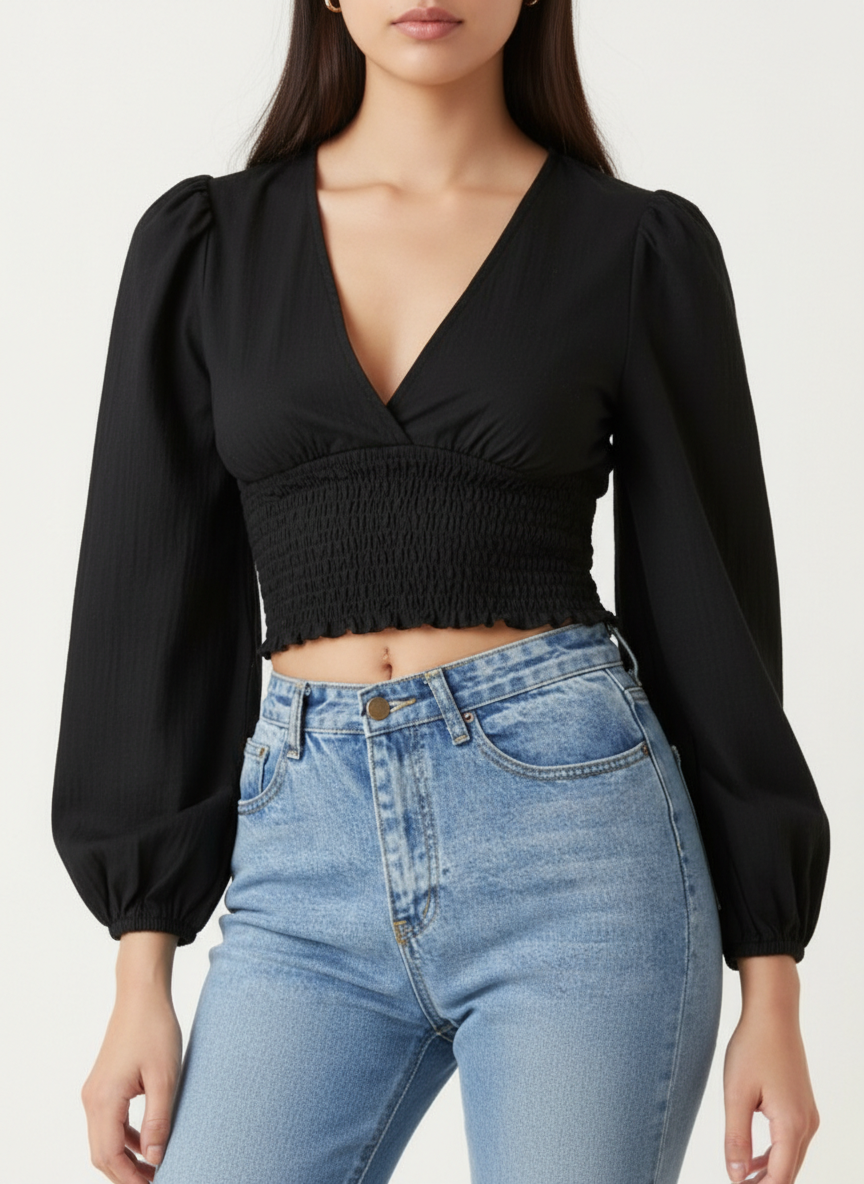 Low V-Neck Cropped Top