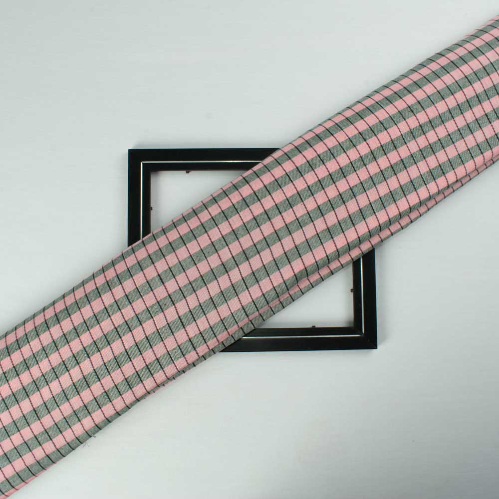 Check Twill Pink Green Pure Cotton 100 GSM Handwoven Fabric