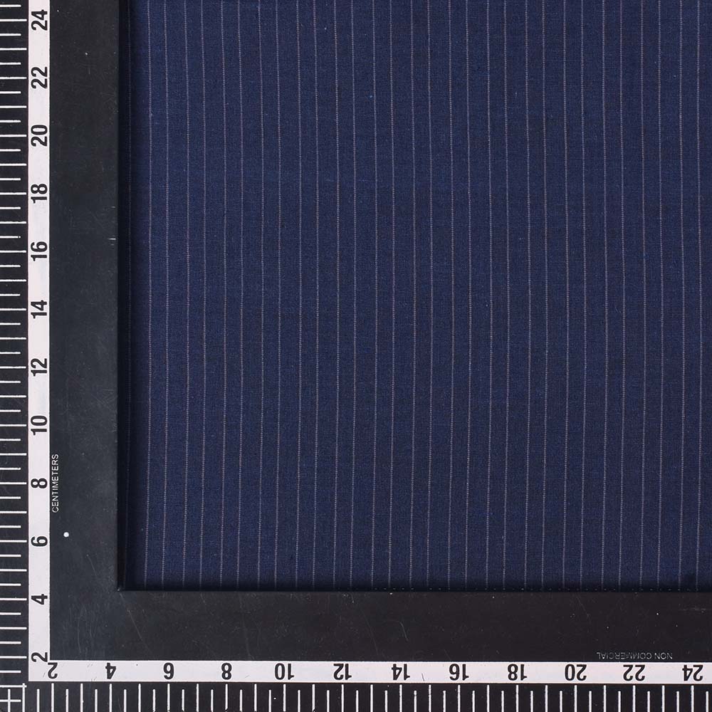 STRIPE NAVY BLUE PURE COTTON 74 GSM HANDWOVEN FABRIC P16