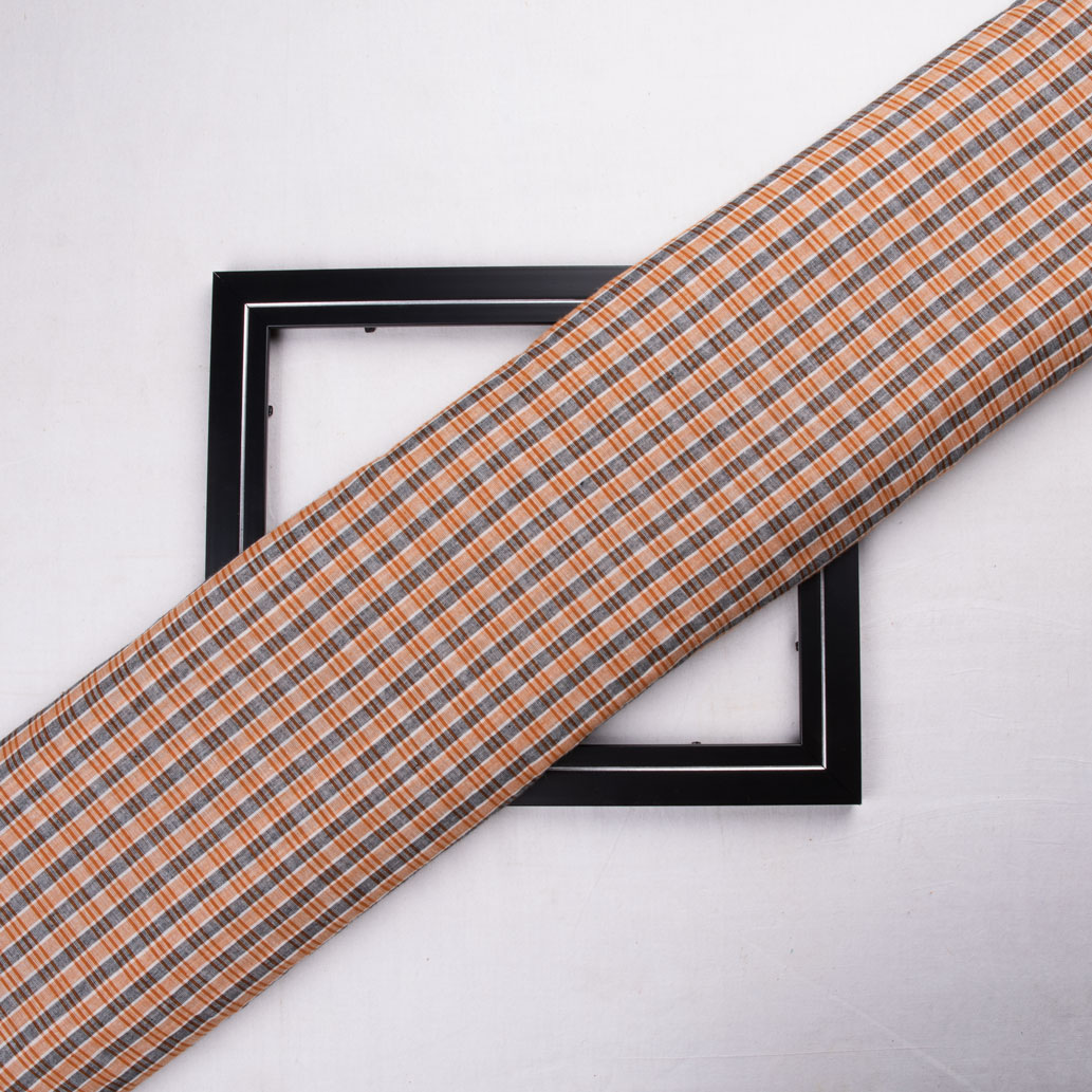 Check Orange Black Pure Cotton 65 GSM Handwoven Fabric