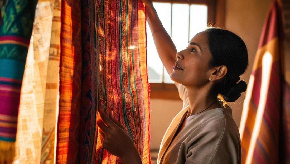 Buyer inspecting premium handwoven fabrics for quality, craftsmanship, and texture when choosing a trusted Jamdani fabric wholesaler.