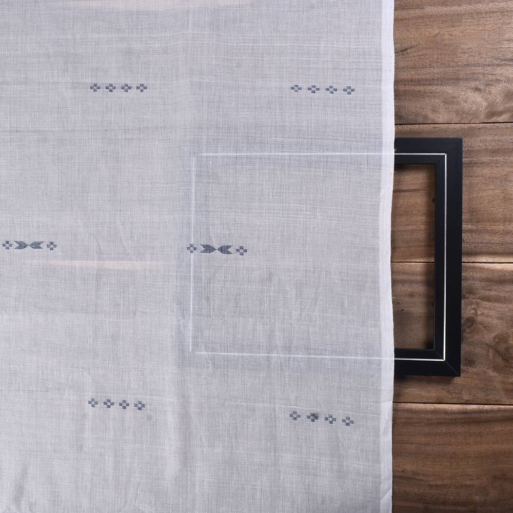 GEOMETRIC WHITE JAMDANI PURE COTTON 55 GSM HANDWOVEN FABRIC 268