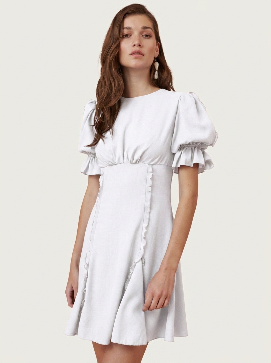Ruffled & Gathered Short Dress With Godets