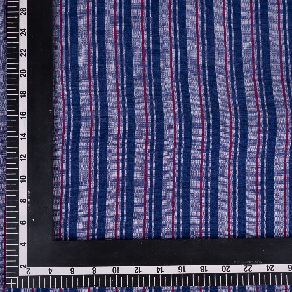 STRIPE INDIGO & RED KHADI FABRIC - 134 GSM HANDSPUN & HANDWOVEN