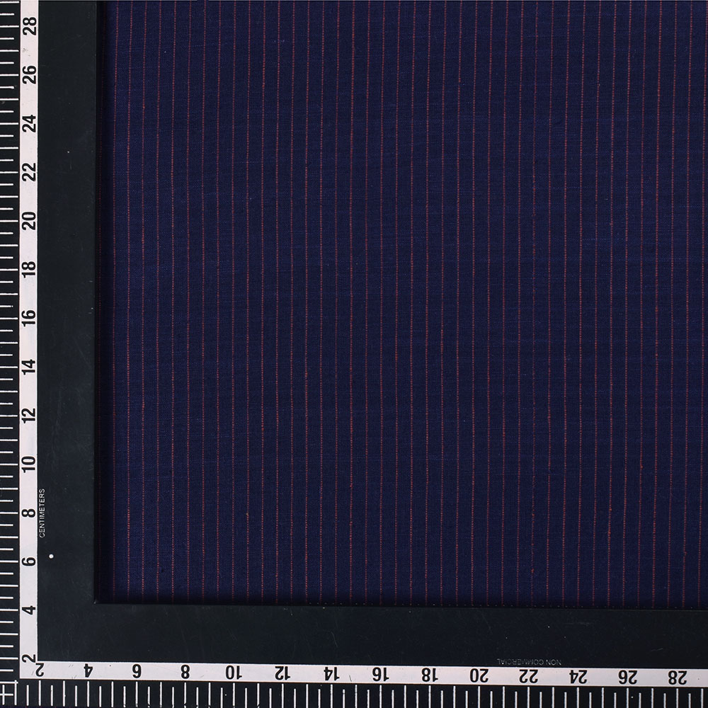 STRIPE NAVY BROWN PURE COTTON 110 GSM HANDWOVEN FABRIC